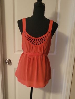 aerie Coral Crochet Yoke Sleeveless Camisole